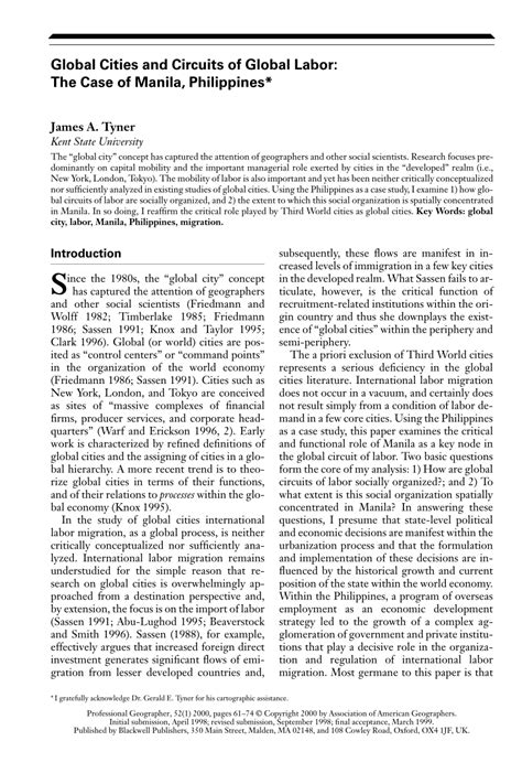 Global Cities and Circuits of Global Labor: The Case of Manila, .